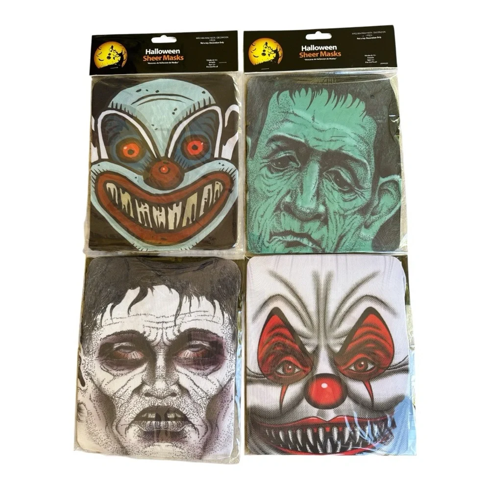 NEW Creepy Halloween Sheer Masks Set of 4 | Spooky Mixed Styles Surprise‎ Pack